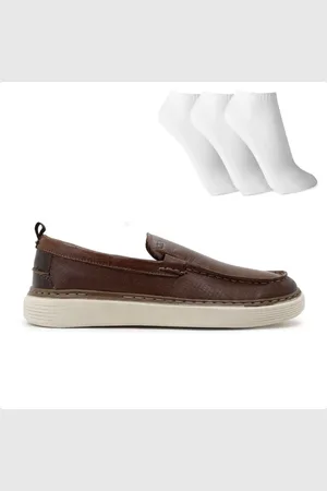 Democrata Sapato Clash Denim Masculino + 3 Pares de Meias Marrom