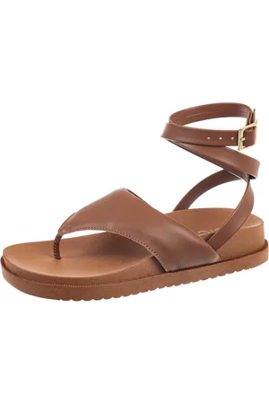 Gigil Sandália Papete Chinelo Flatform Dedo Com Fivela Caramelo