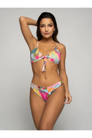 Vicbela Biquini Laço de Amarrar Calcinha Comum Estampado Moda Praia Amarelo