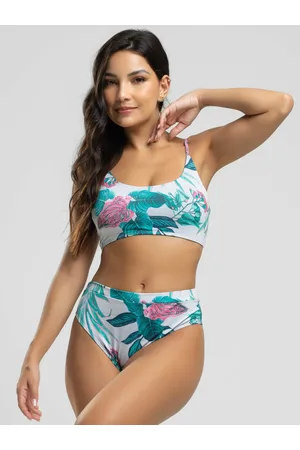 Vicbela Biquini Faixa Calcinha Hot Pants Estampado Proteção Uv 50+ Verde