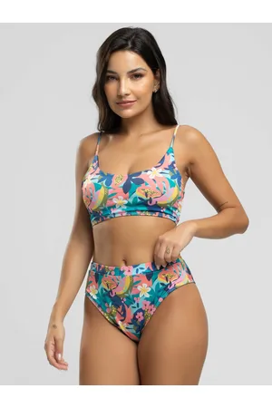 Vicbela Biquini Faixa Calcinha Hot Pants Estampado Proteção Uv 50+ Flor