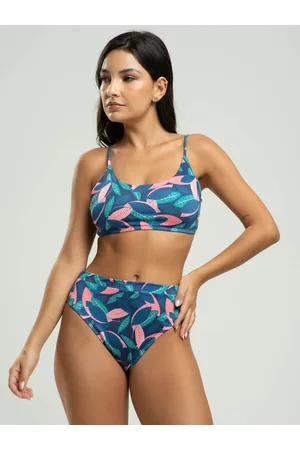 Vicbela Biquini Faixa Calcinha Hot Pants Estampado Proteção Uv 50+ Folha