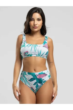 Vicbela Biquini Regata Calcinha Hot Pants Estampado Proteção Uv 50+ Verde