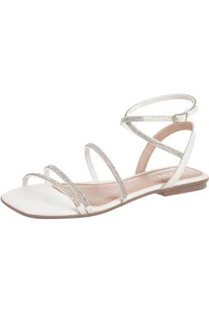Gigil Sandália Feminina Rasteirinha Strass Brilho Off White