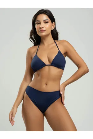 Vicbela Biquini Cortininha Calcinha Comum Tecido Proteção Uv 50+ Azul Marinho