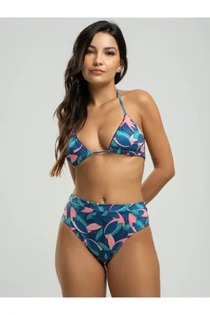 Vicbela Biquini Cortininha Hot Pants Estampado Proteção Uv 50+ Folha