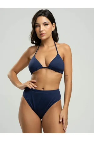 Vicbela Biquini Cortininha Hot Pants Proteção Uv 50+ Azul Marinho