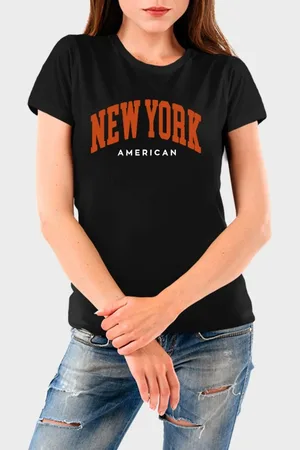Benellys Camiseta Feminina Preta New York Algodão Premium