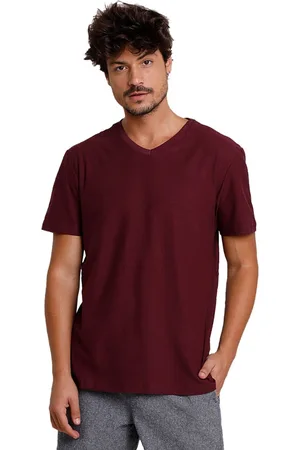 Di Nuevo Camiseta Gola V Vermelho Bordo 100% Algodão
