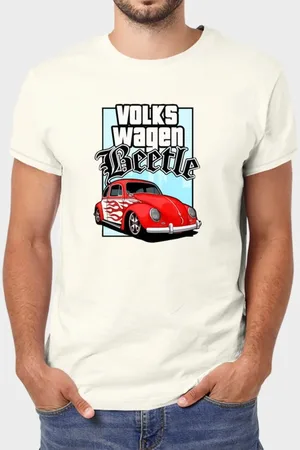 Benellys Camiseta Masculina Off White VW Beetle Algodão Premium