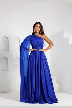 Cia do Vestido Vestido Longo de Festa Madrinhas Micro Tule com Brilho um Ombro Heresa
