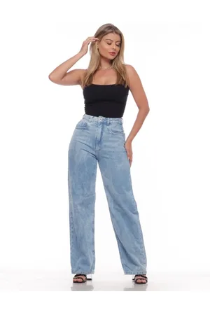 Razon Calça Feminina Jeans Wide Leg Marmorizada