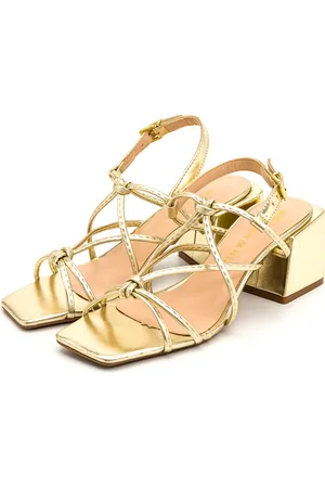 Flor da Pele Sandália Feminina Salto Bloco 182111 Napa Metalizada Ouro