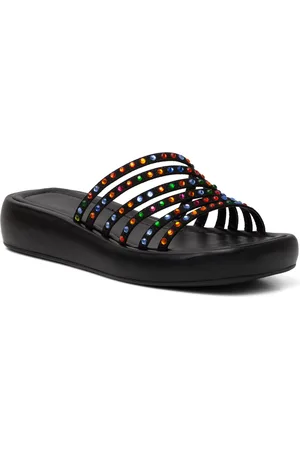 Flor da Pele Sandália Tamanco Flat Feminina Em Napa Com Detalhes Colorido 183020