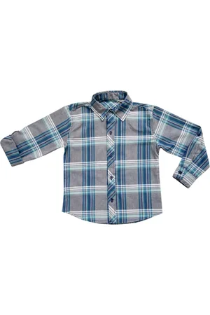 Look Jeans Infantil - Camisa Manga Longa Xadrez Turquesa