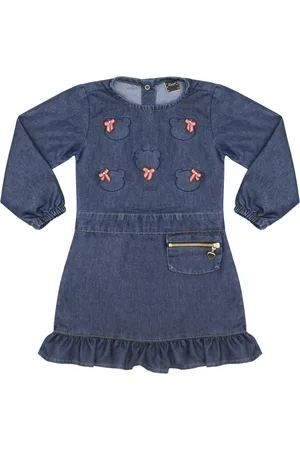 Look Jeans Infantil - Vestido Manga Longa Jeans