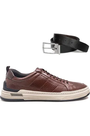 Democrata Tênis Masculino Denim Mike 240601+Cinto Masculino Dupla Face