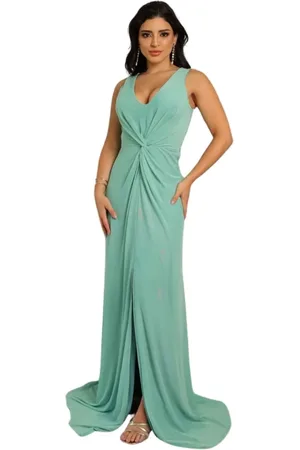 Cia do Vestido Vestido Longo de Festa Micro Tule Detalhe no Tórax Fenda na Saia Aurory Tiffany