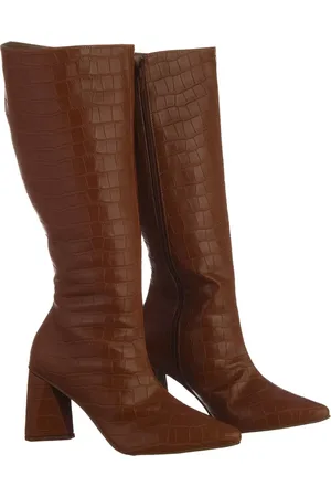 Flor da Pele Bota Feminina Cano Longo Salto Triângulo 23020 Croco Whisky