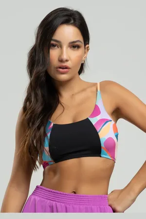 Vicbela Top Feminino Estampado Alcinha Fitness Tecido Proteção Uv 50+ com Colorido