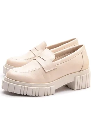 Calprado Sapato Mocassim Feminino Couro Tratorado Oxford Flatform Off-white