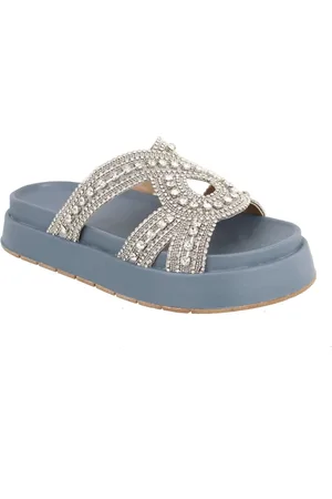 KUENTO SHOES Sandalia Papete Flatform Strass Pedraria Brilho Sola Alta Lançamento
