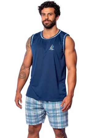 Gabi Kit 2 Pijamas Masculino Regata Malha Confortável Curto Multicolorido