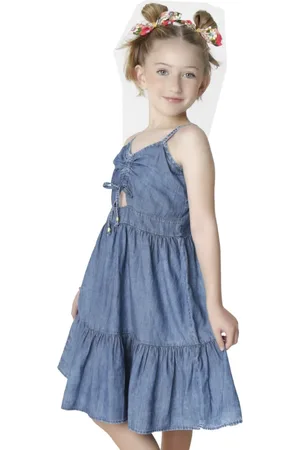 Look Jeans Infantil - Vestido Juvenil Franzido Jeans