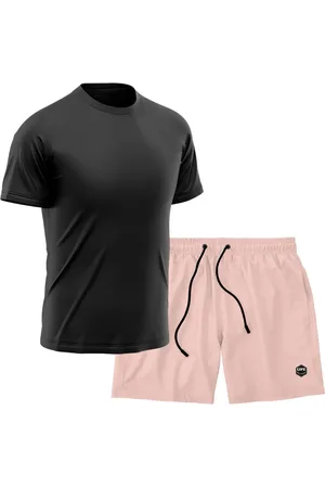 Life Kit Short + Camiseta Dry Treino Fitness Academia Bermuda Camisa Praia Esporte Preto/Rosa