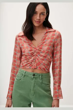 LEZ A LEZ Camisa Cropped Estampada com Franzido