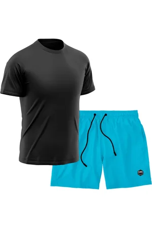 Life Kit Short + Camiseta Dry Treino Fitness Academia Bermuda Camisa Praia Esporte Preto/Azul