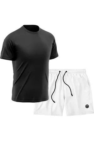 Life Kit Short + Camiseta Dry Treino Fitness Academia Bermuda Camisa Praia Esporte Preto/Branco