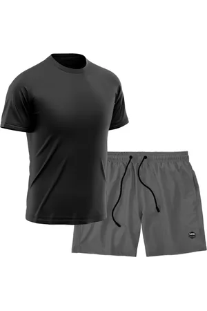 Life Kit Short + Camiseta Dry Treino Fitness Academia Bermuda Camisa Praia Esporte Preto/Cinza
