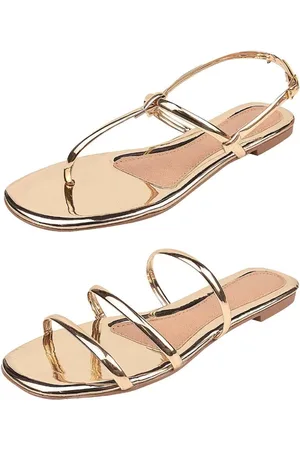 Tati Ana calçados Kit 2 Pares Sandália Rasteira Tiras Feminina Metalizado Confortável Ref.200223