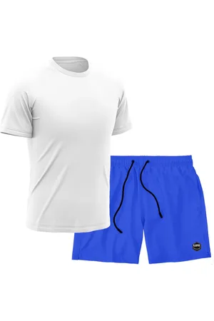 Life Kit Short + Camiseta Dry Treino Fitness Academia Bermuda Camisa Praia Esporte Branco/Azul Royal
