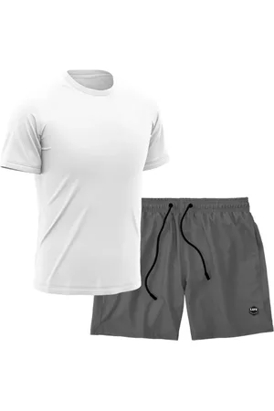 Life Kit Short + Camiseta Dry Treino Fitness Academia Bermuda Camisa Praia Esporte Branco/Cinza
