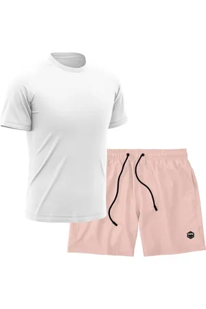 Life Kit Short + Camiseta Dry Treino Fitness Academia Bermuda Camisa Praia Esporte Branco/Rosa