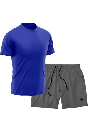 Life Kit Short + Camiseta Dry Treino Fitness Academia Bermuda Camisa Praia Esporte Azul/Cinza