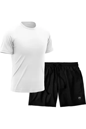 Life Kit Short + Camiseta Dry Treino Fitness Academia Bermuda Camisa Praia Esporte Branco/Preto