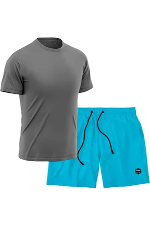 Life Kit Short + Camiseta Dry Treino Fitness Academia Bermuda Camisa Praia Esporte Cinza/Azul