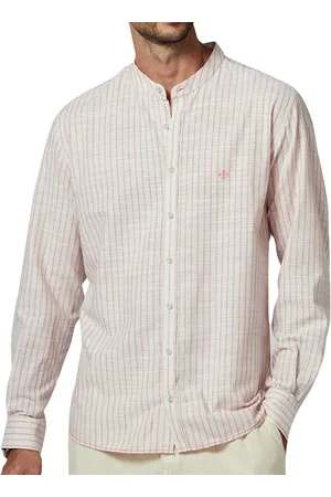 Dudalina Camisa Masculina Comfort Slub Cotton Listrada / Cáqui
