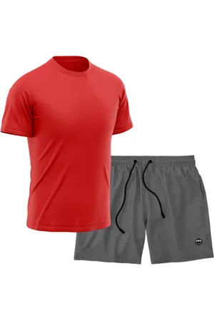 Life Kit Short + Camiseta Dry Treino Fitness Academia Bermuda Camisa Praia Esporte Vermelho/Cinza