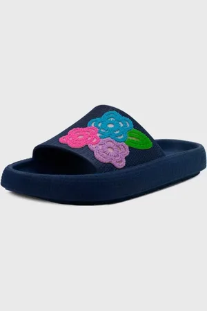 Pópidí Infantil - Chinelo Estilo Nuvem Popidi Menina Flor Renda Marinho