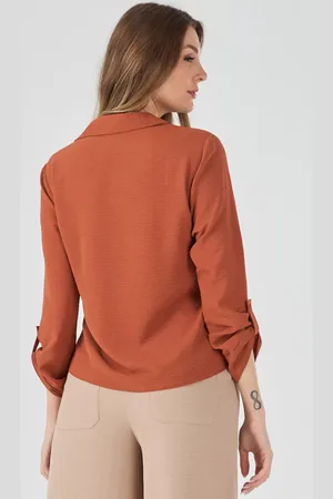 PKS Camisa Manga Longa Bolso Bordado Terracota
