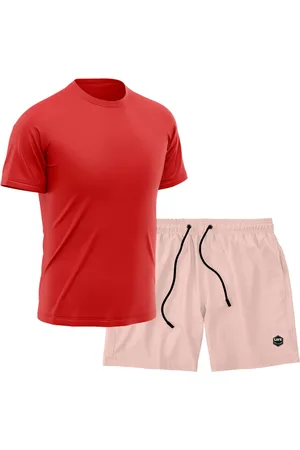Life Kit Short + Camiseta Dry Treino Fitness Academia Bermuda Camisa Praia Esporte Vermelho/Rosa