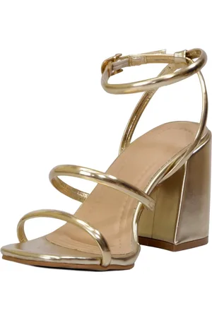 Flor da Pele Sandália Feminina Salto Médio Bloco Confortável Com Tiras 12001 Napa Ouro Light