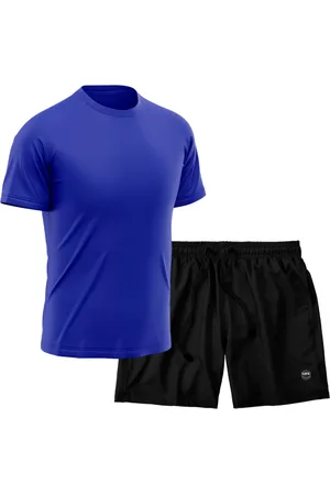 Life Kit Short + Camiseta Dry Treino Fitness Academia Bermuda Camisa Praia Esporte Azul/Preto