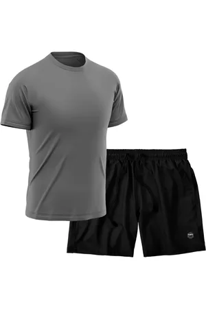 Life Kit Short + Camiseta Dry Treino Fitness Academia Bermuda Camisa Praia Esporte Cinza/Preto