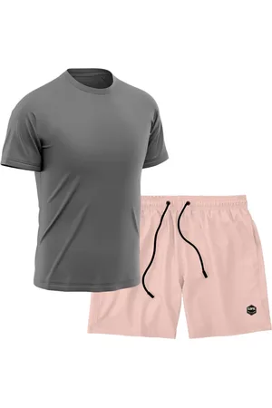 Life Kit Short + Camiseta Dry Treino Fitness Academia Bermuda Camisa Praia Esporte Cinza/Rosa