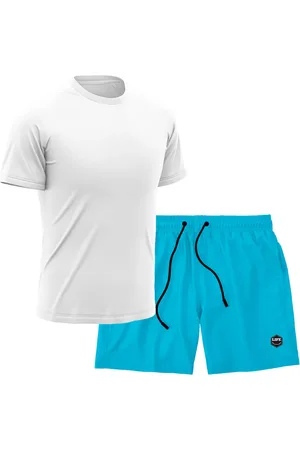 Life Kit Short + Camiseta Dry Treino Fitness Academia Bermuda Camisa Praia Esporte Branco/Azul